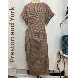 Presto & York Plaid Midi Dress Size 16 Brown Checkered Shift Casual Workwear